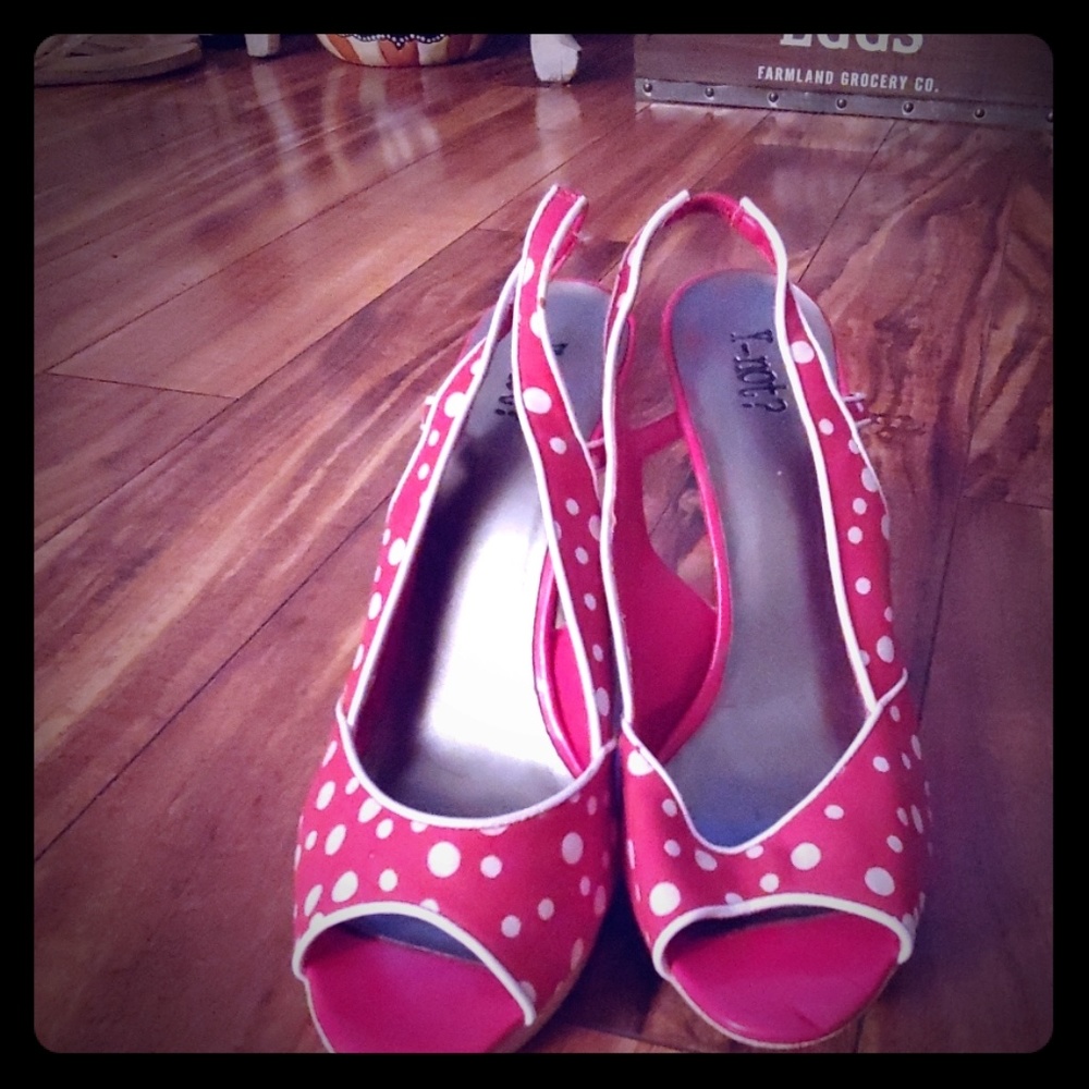 3/$25-red and white polka dotted heels